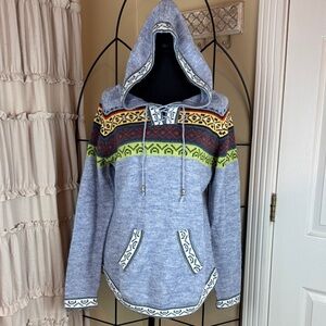 Artesania Hooded Blue Alpaca Sweater Size M